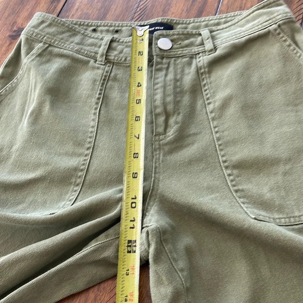Who What Wear Olive cropped high rise Wide Leg Pants Sz 6 / GAP belt size M 34 - Picture 8 of 16